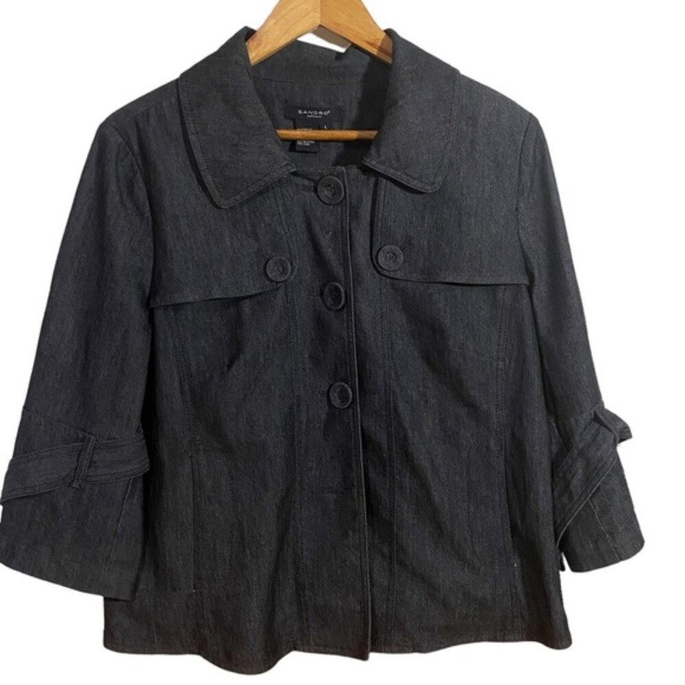 Sandro Sportswear Denim Jean Jacket 3/4 Sleeves Large